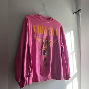 H&M Pink Crew Neck Sweater with Graphic Design